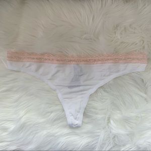 Adore Me Thong Romantic Scallop Detail Bow White Soft Pink Womens Size Large